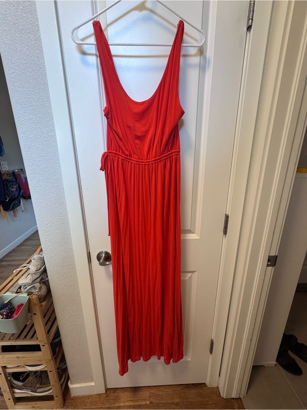 Nicole Miller L Red Sleeveless Maxi with Waist Tie